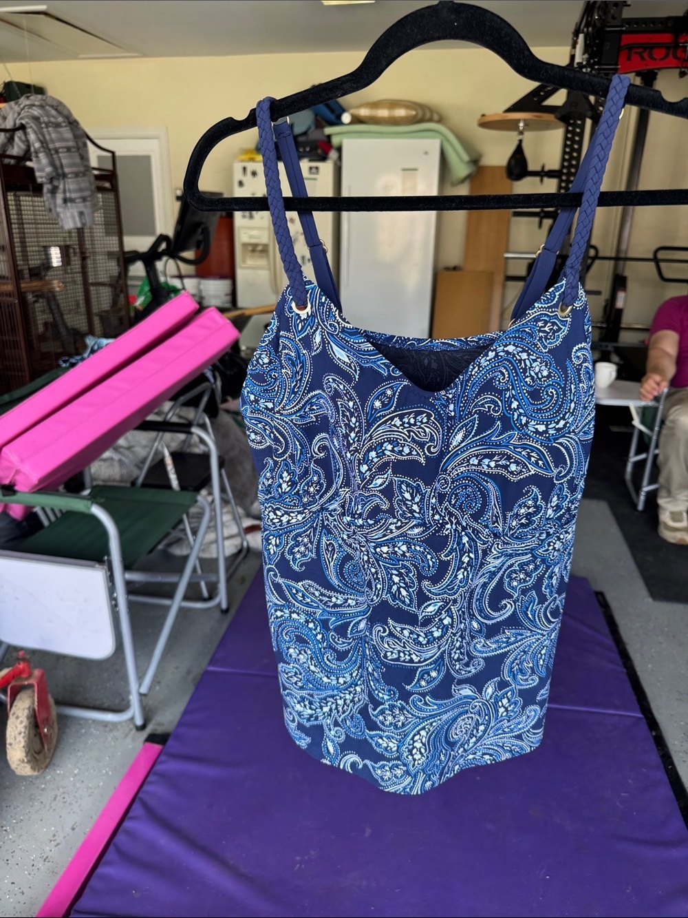 Lands' End Navy and Light Blue Paisley Tankini size 18W
